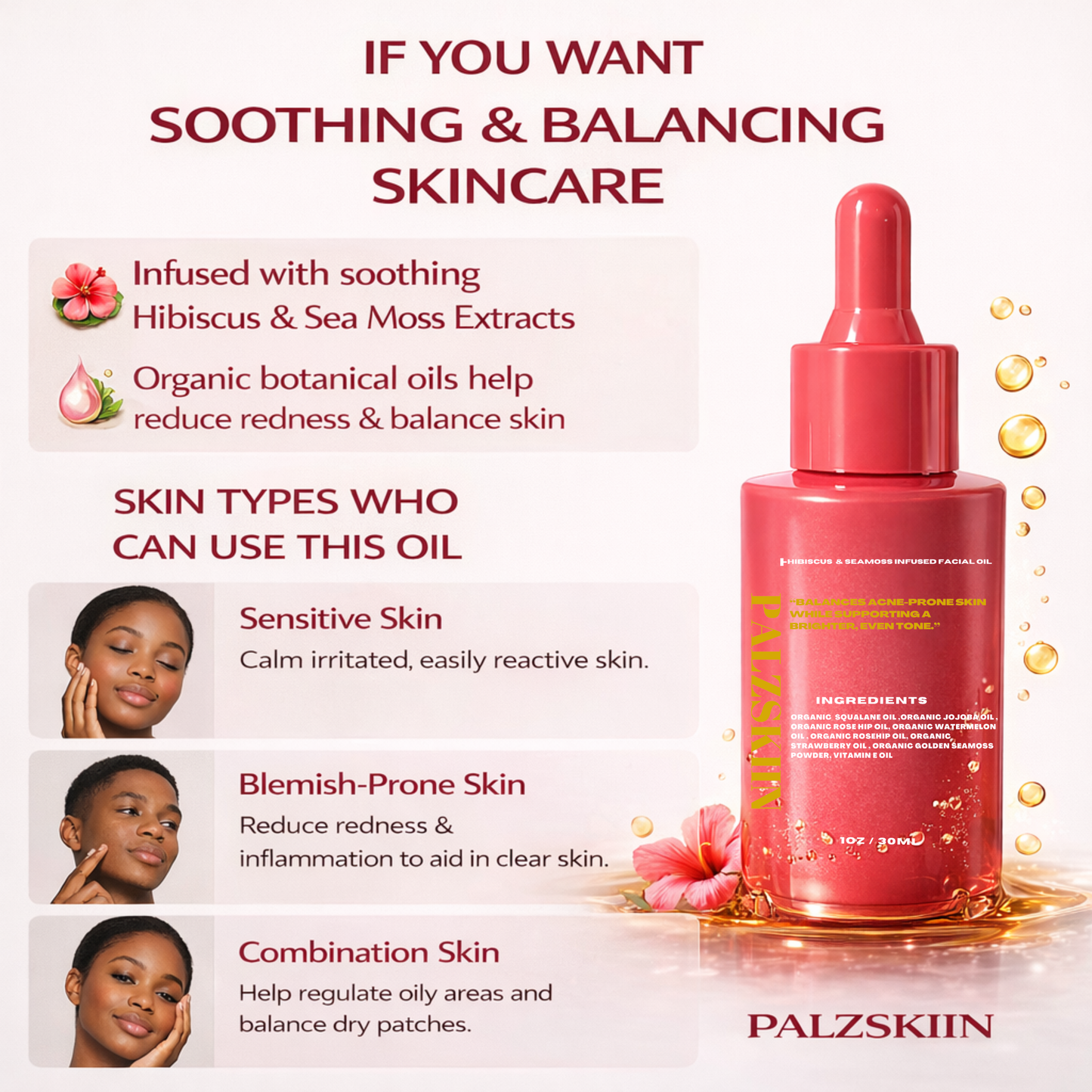 Seamoss & hibiscus infused facial oil